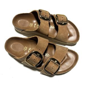 Birkenstock Arizona Big Buckle Oiled Leather Sandals Tan Cognac Gold Size 36